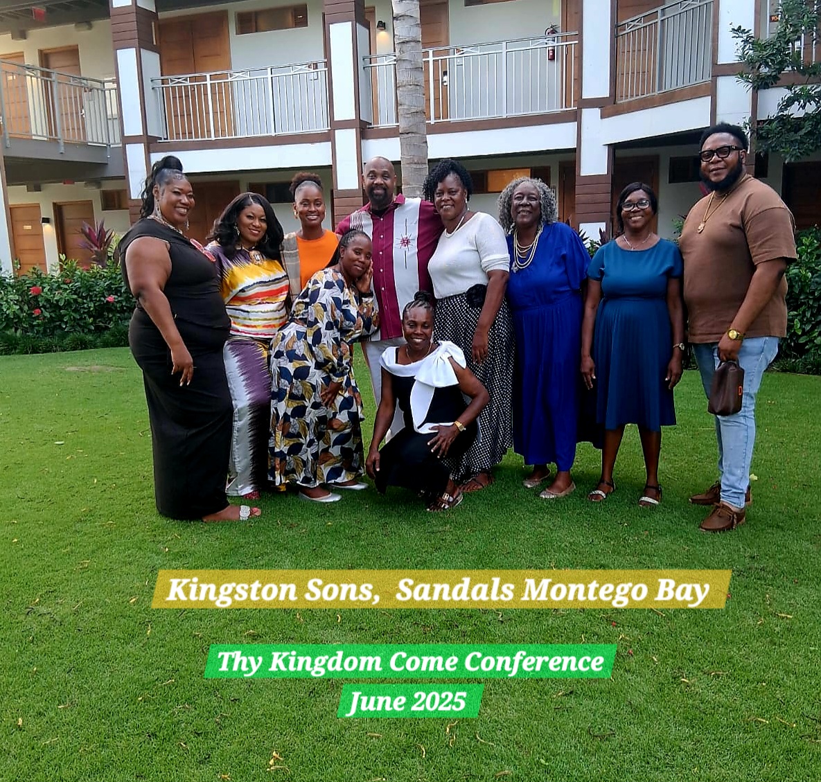 Kingston Sons with Dr. Bishop on the lawn at Sandals Montego Bay